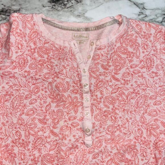 LL Bean | Long Sleeve Sweater Paisley 1/4 Button Down | Pink | Women | L - Picture 3 of 5